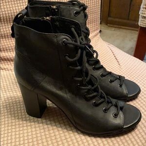 Leather peep toe booties